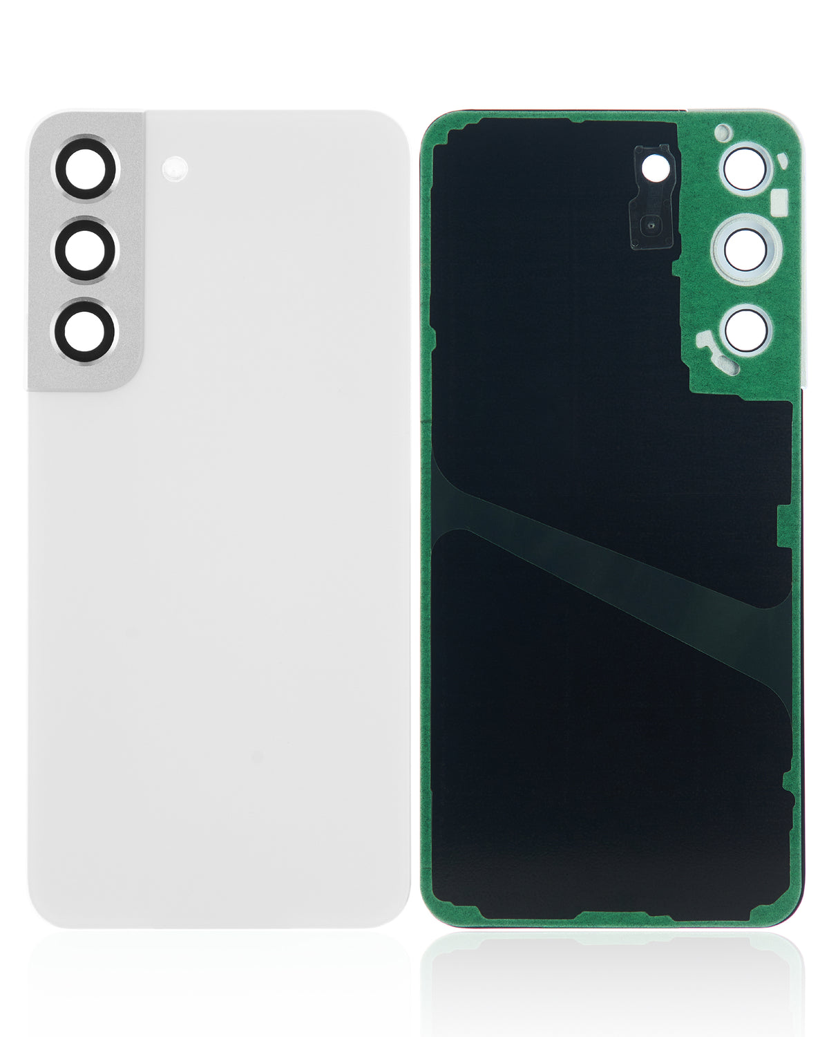 Back Cover Glass With Camera Lens Compatible For Samsung Galaxy S22 5G Replacement (No Logo) (Vemake) (White)