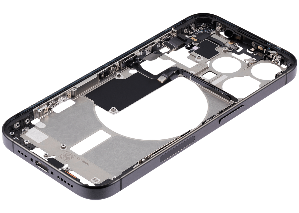 Mid-Frame Housing With Power And Volume Button Compatible For iPhone 15 Pro (US Version) (Used OEM Pull: Grade A) (Black Titanium)