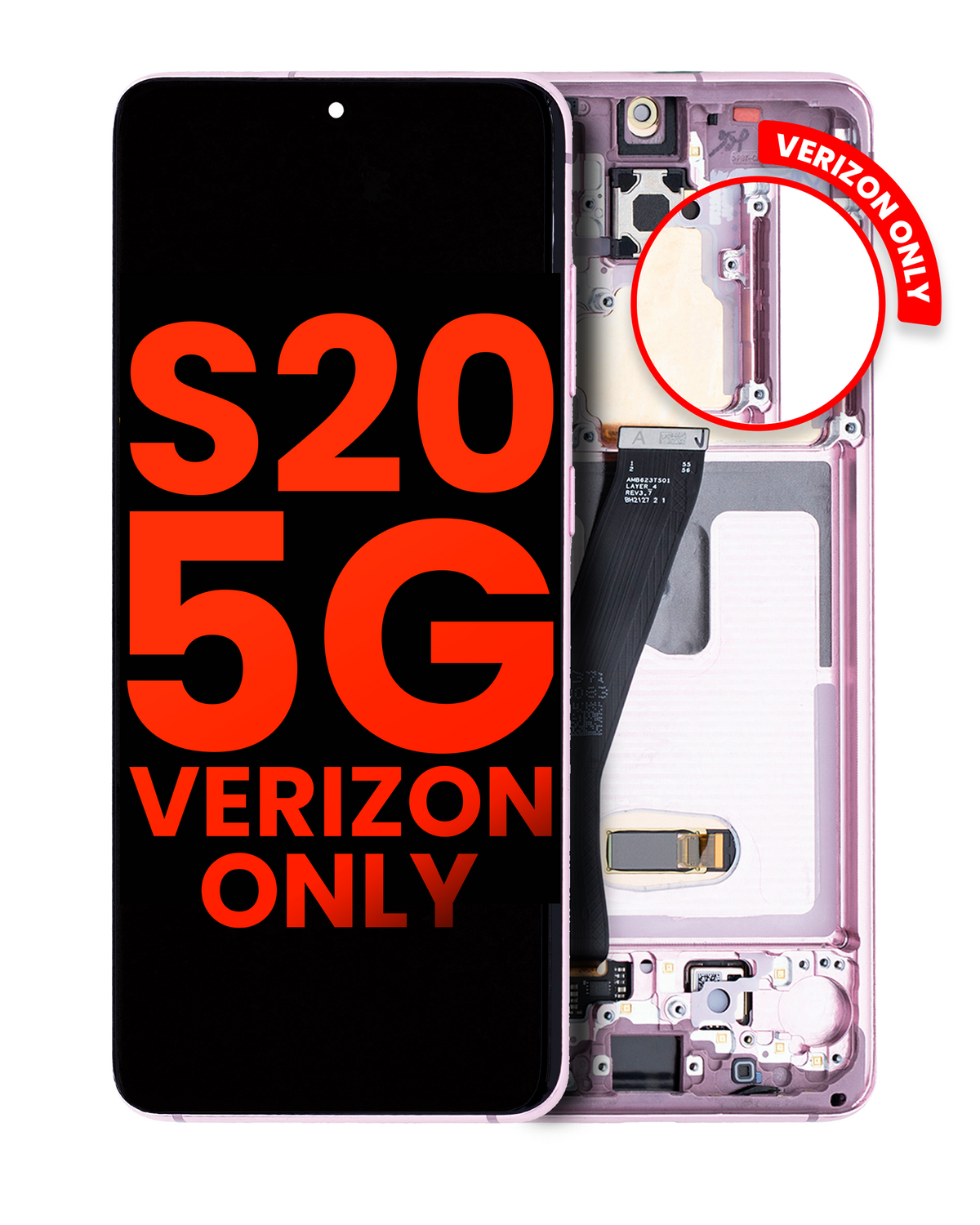 OLED Assembly With Frame Compatible For Samsung Galaxy S20 5G Replacement (Verizon 5G UW Frame Only) (Vemake) (Cloud Pink)