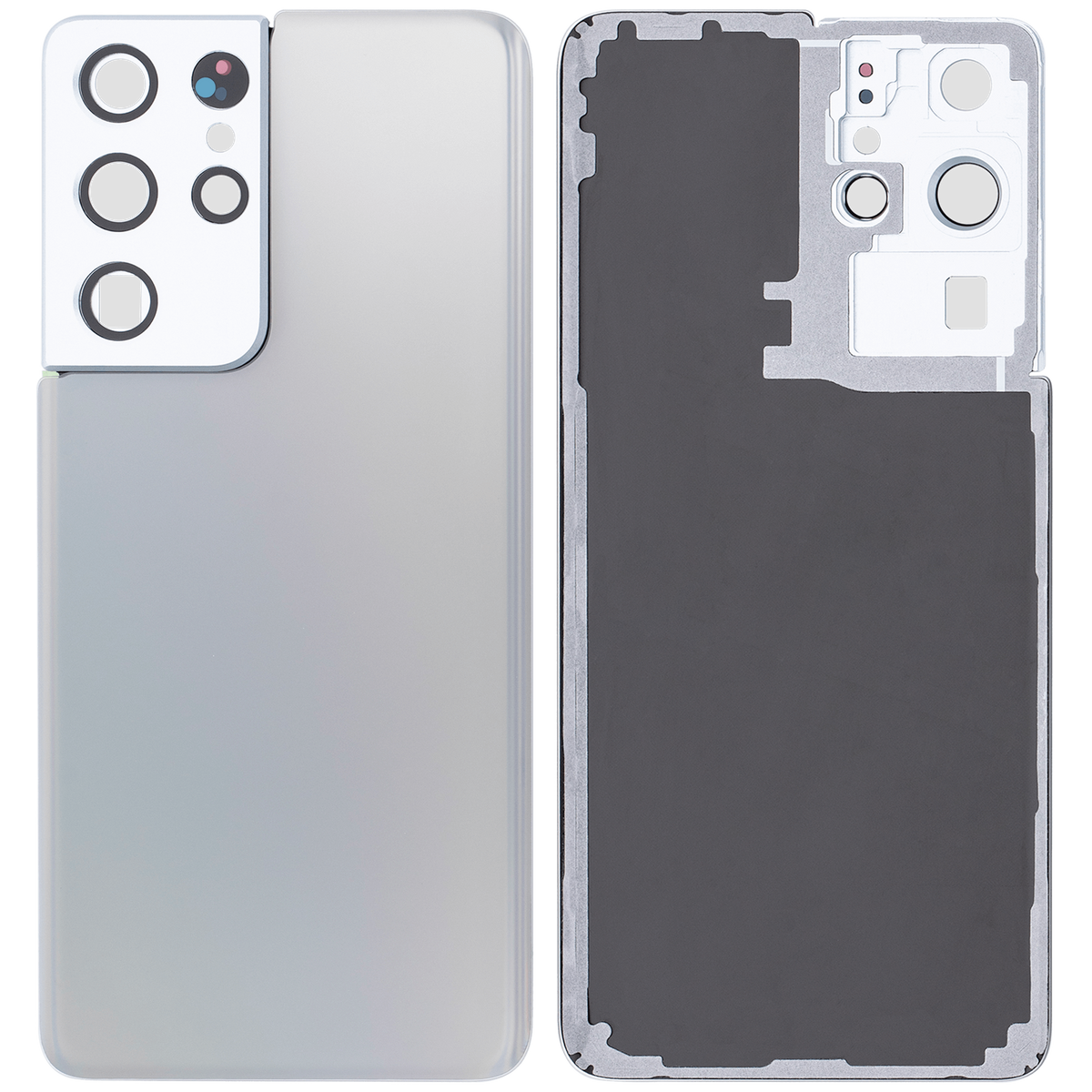 Back Cover Glass With Camera Lens Compatible For Samsung Galaxy S21 Ultra Replacement (Service Pack) (Phantom silver)