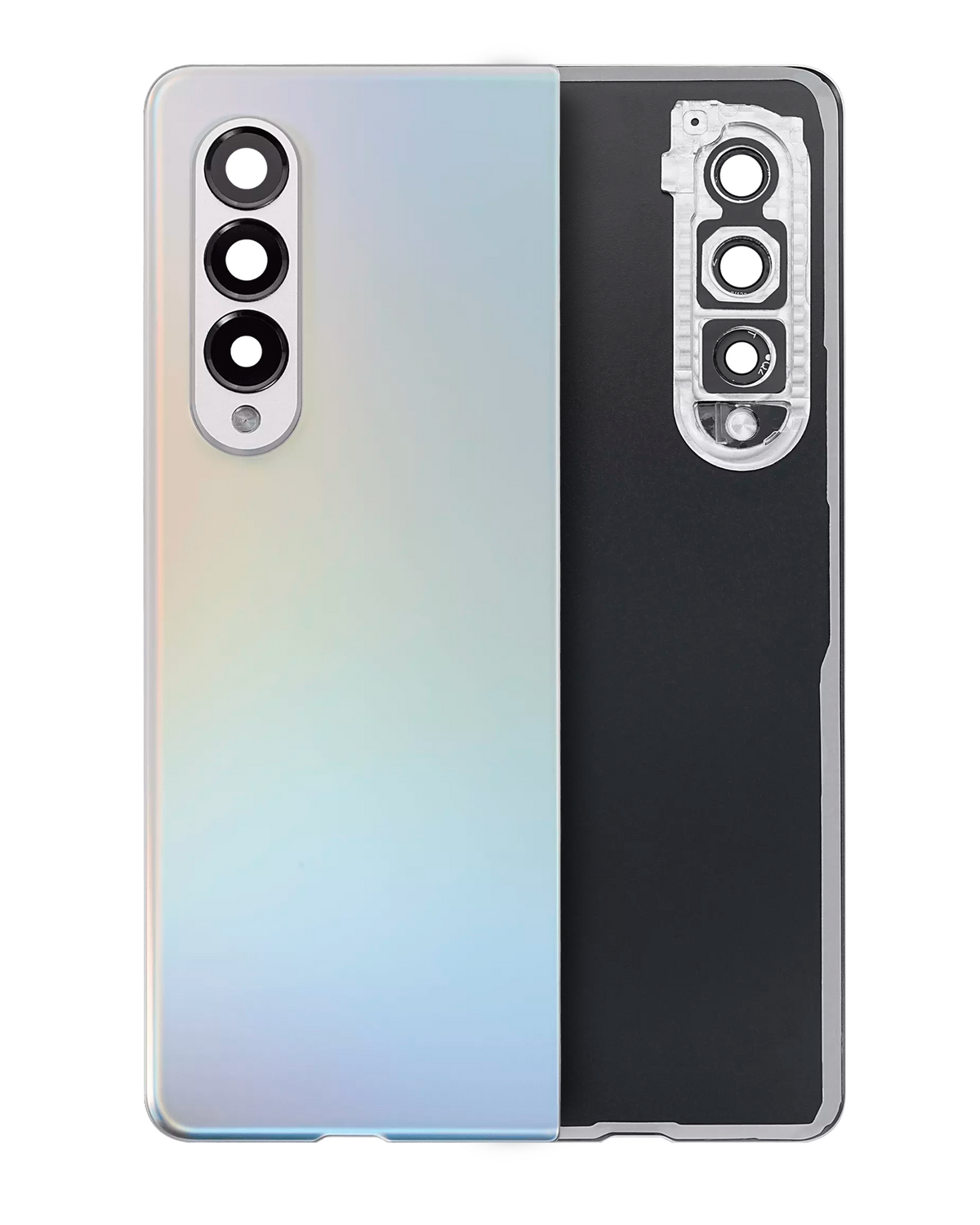 Back Cover Glass With Camera Lens Compatible For Samsung Galaxy Z Fold 3 Replacement (Service Pack) (Phantom Silver)