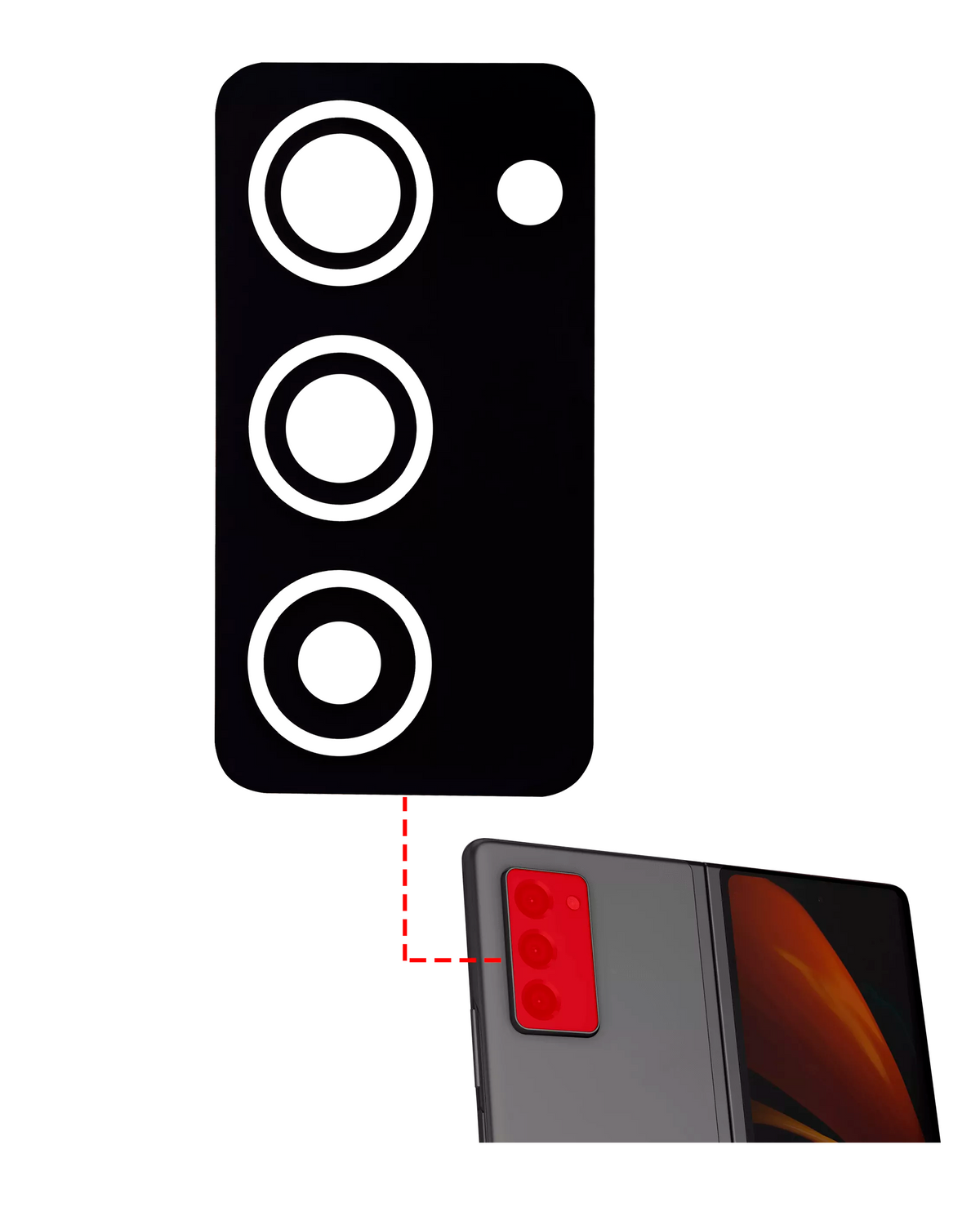 Replacement Back Camera Lens (Glass Only) With Adhesive Compatible For Samsung Galaxy Z Fold 2 5G (Mystic Black)