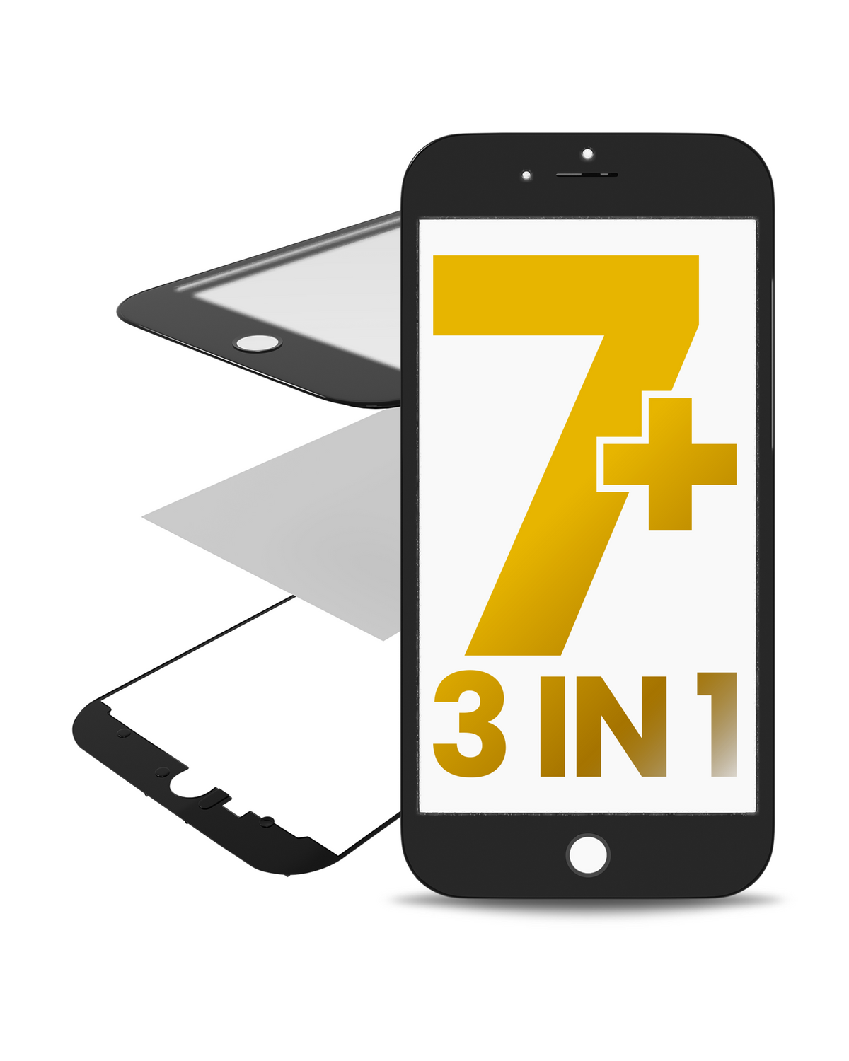 3 in 1 (Glass With OCA Pre-Installed + Frame) Compatible For iPhone 7 Plus (OCA Master)(2 Pack) (Black)