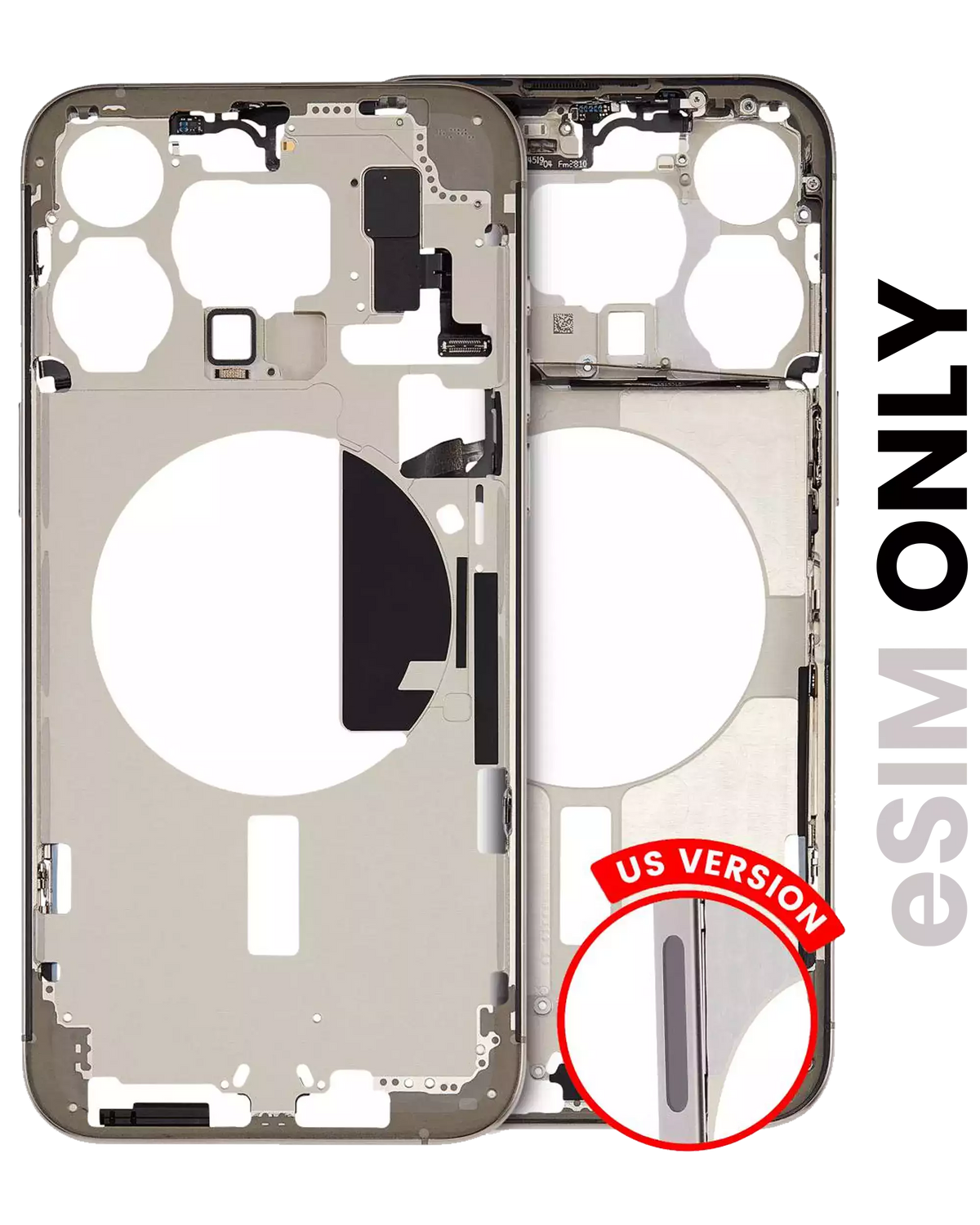 Mid-Frame Housing With Power And Volume Button Compatible For iPhone 15 Pro Max (US Version) (Used OEM Pull: Grade B) (Natural Titanium)