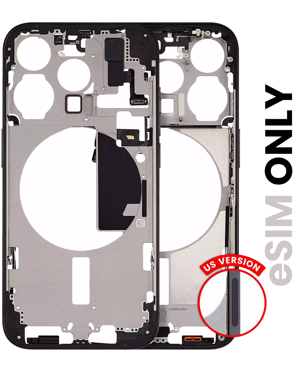 Mid-Frame Housing With Power And Volume Button Compatible For iPhone 15 Pro (US Version) (Used OEM Pull: Grade B) (Black Titanium)