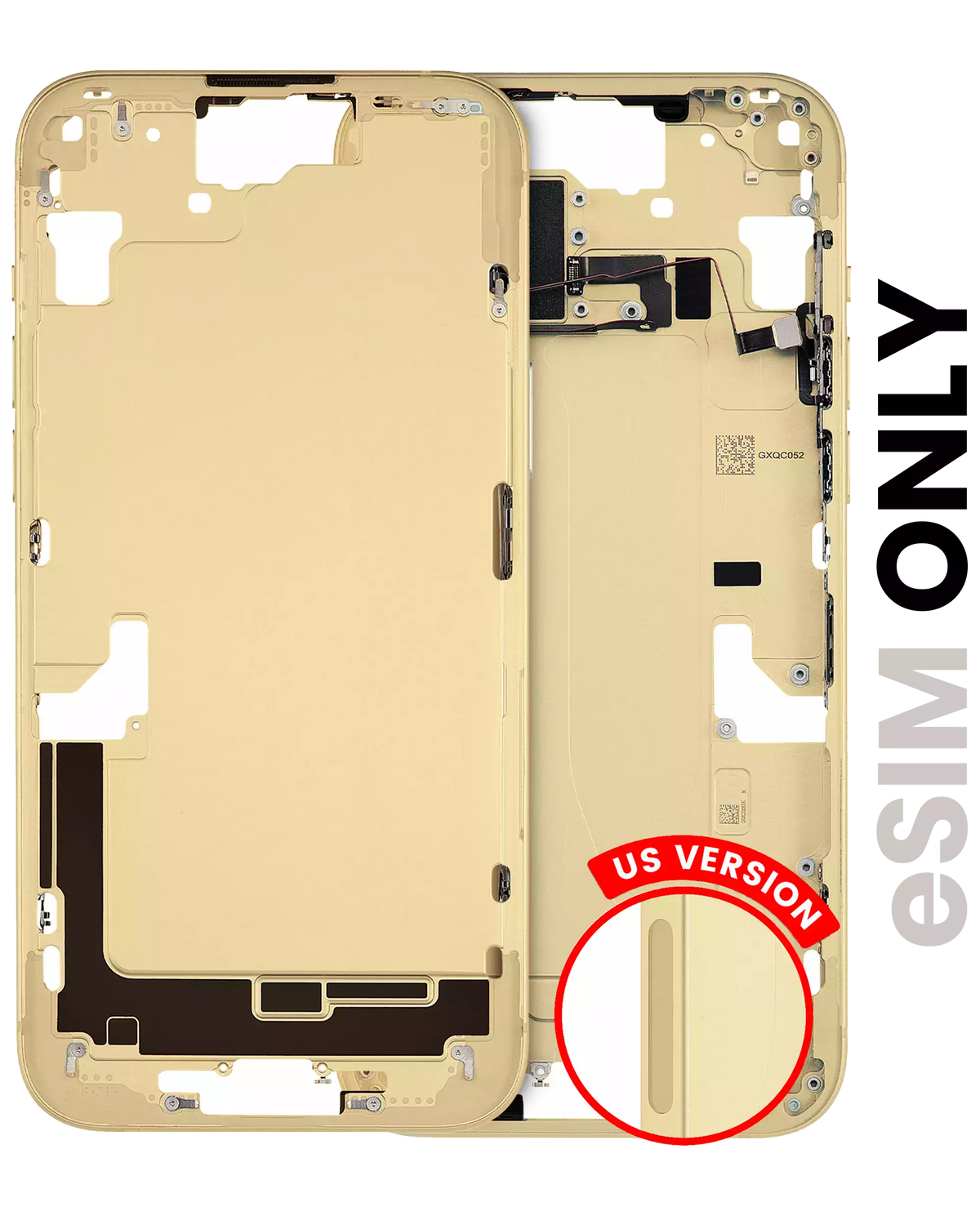 Mid-Frame Housing With Power And Volume Button Compatible For iPhone 15 (US Version) (Used OEM Pull: Grade A) (Yellow)
