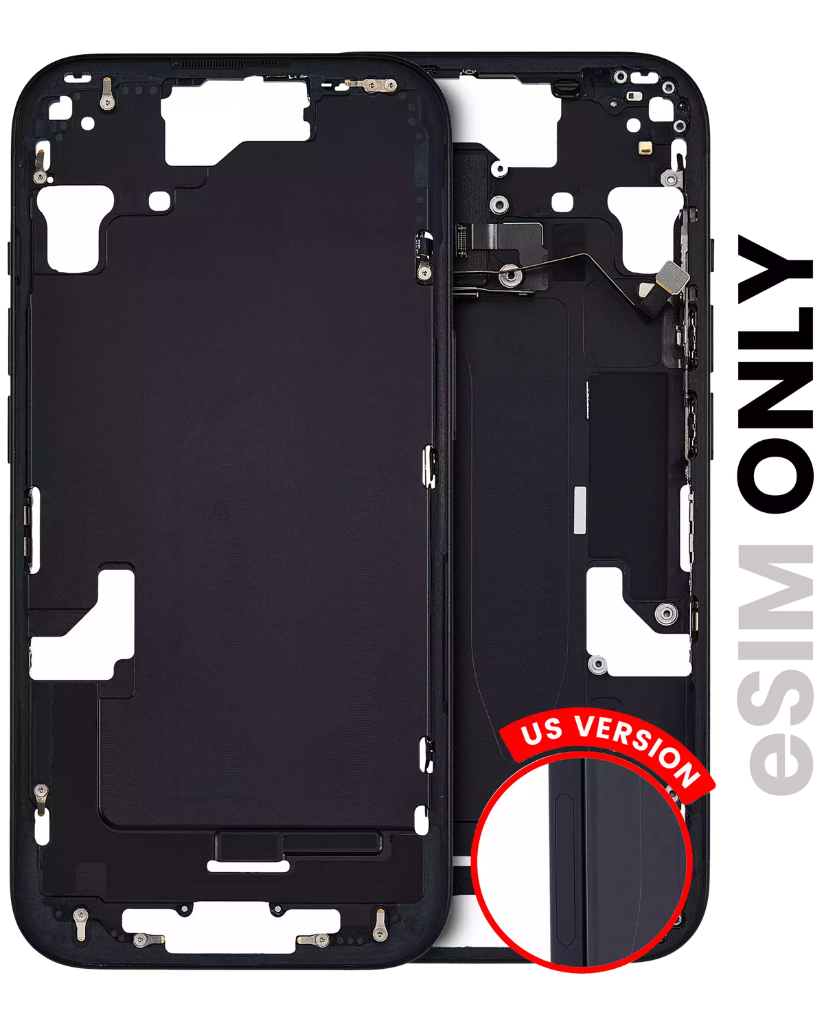 Mid-Frame Housing With Power And Volume Button Compatible For iPhone 15 (US Version) (Used OEM Pull: Grade A) (Black)