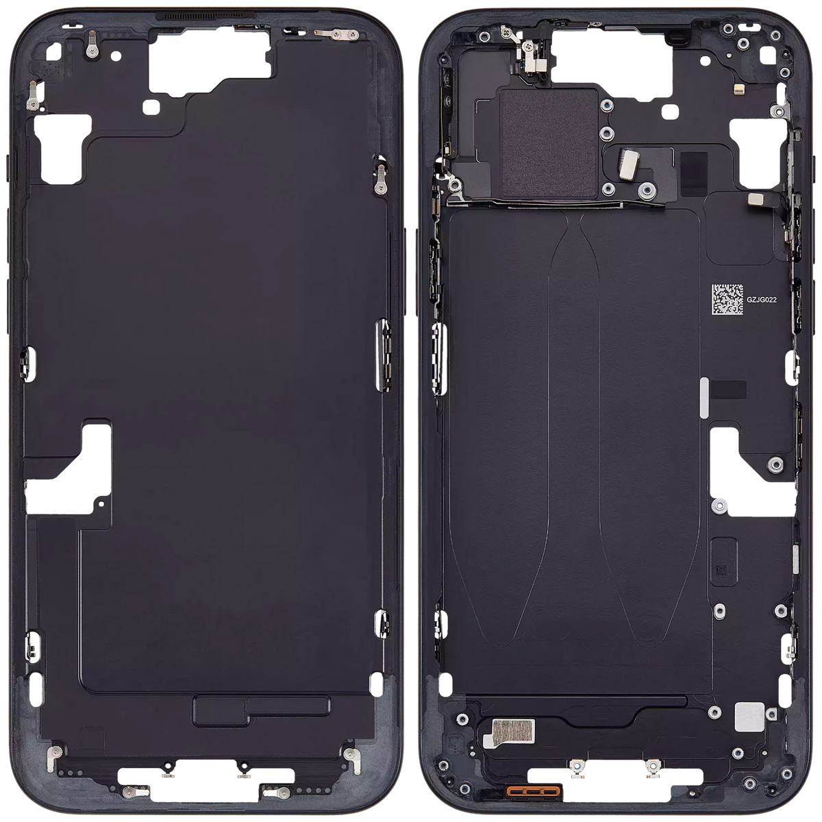 Mid-Frame Housing With Power And Volume Button Compatible For iPhone 15 Plus (International Version) (Used OEM Pull: Grade A) (Black)