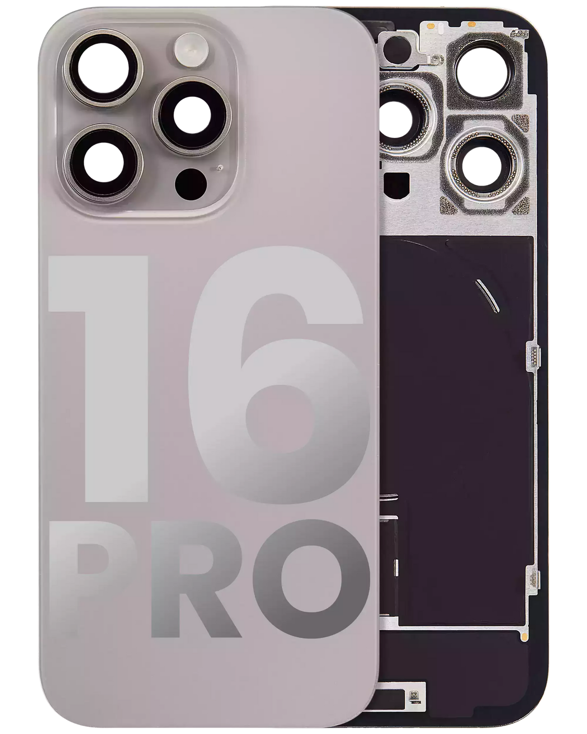 Back Glass With Steel Plate With Wireless NFC Charging MagSafe Magnet & Flashlight Flex Compatible For iPhone 16 Pro (Used OEM Pull: Grade A) (Natural Titanium)