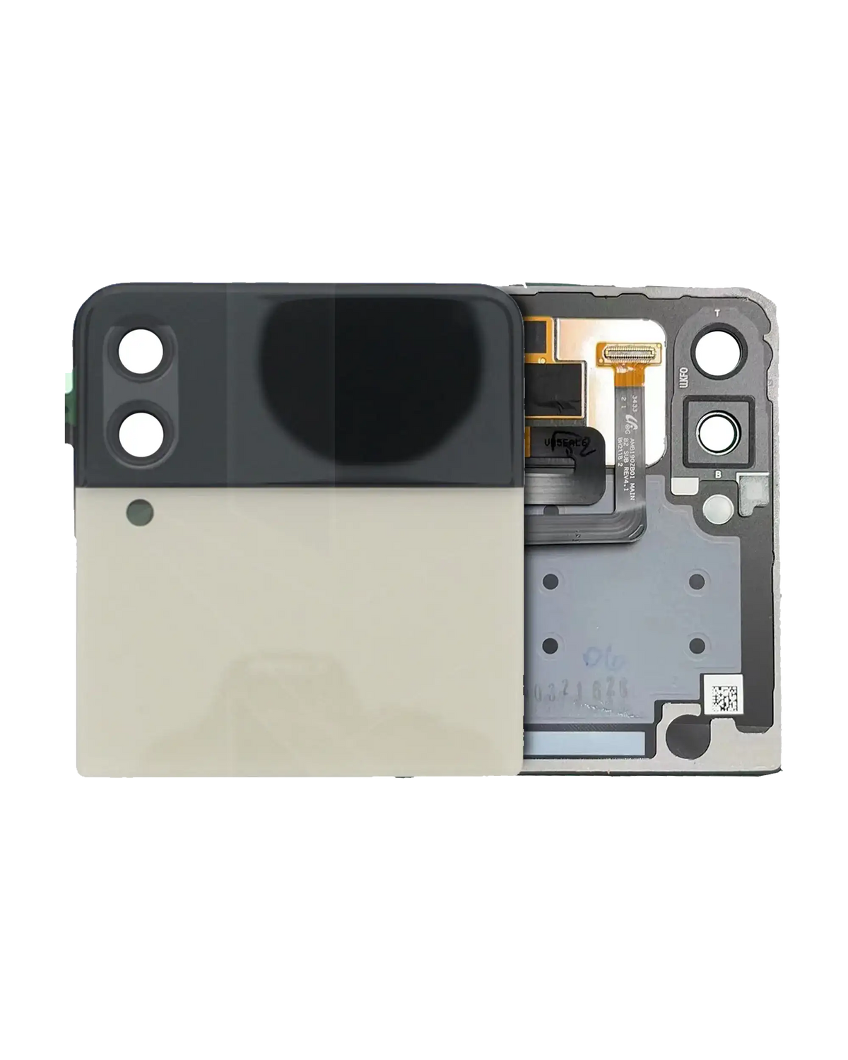 Outer OLED Assembly Replacement Compatible For Samsung Galaxy Z Flip 3 5G (US & International) (Used OEM Pull: Grade B/C) (Cream)