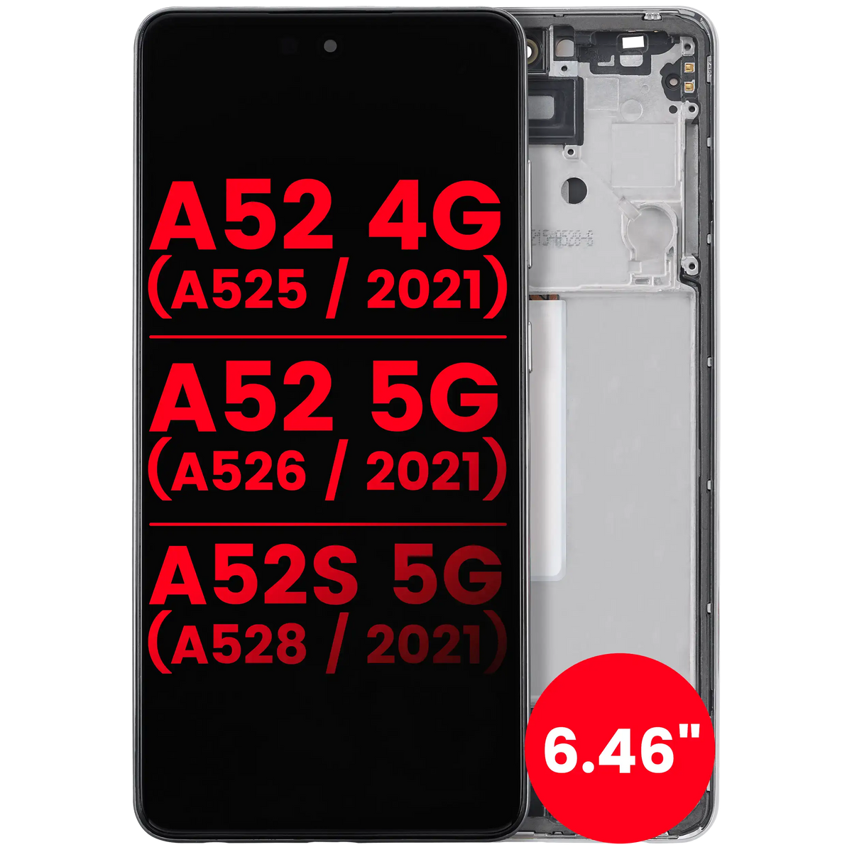Replacement OLED Assembly With Frame Compatible For Samsung Galaxy A52 4G (A525 / 2021) / A52 5G (A526 / 2021) / A52S 5G (A528 / 2021) (6.46") (Vemake) (Awesome White)