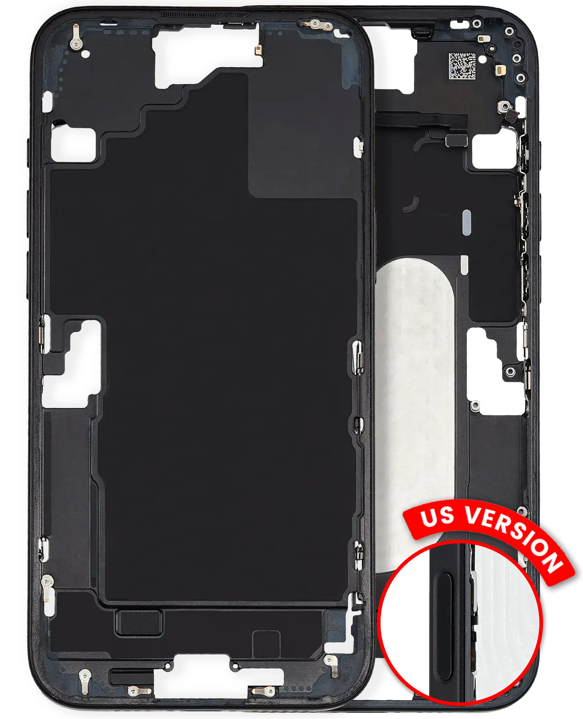 Mid-Frame Housing With Power And Volume Button Compatible For iPhone 16 Plus (US Version) (Used OEM Pull: Grade A) (Black)