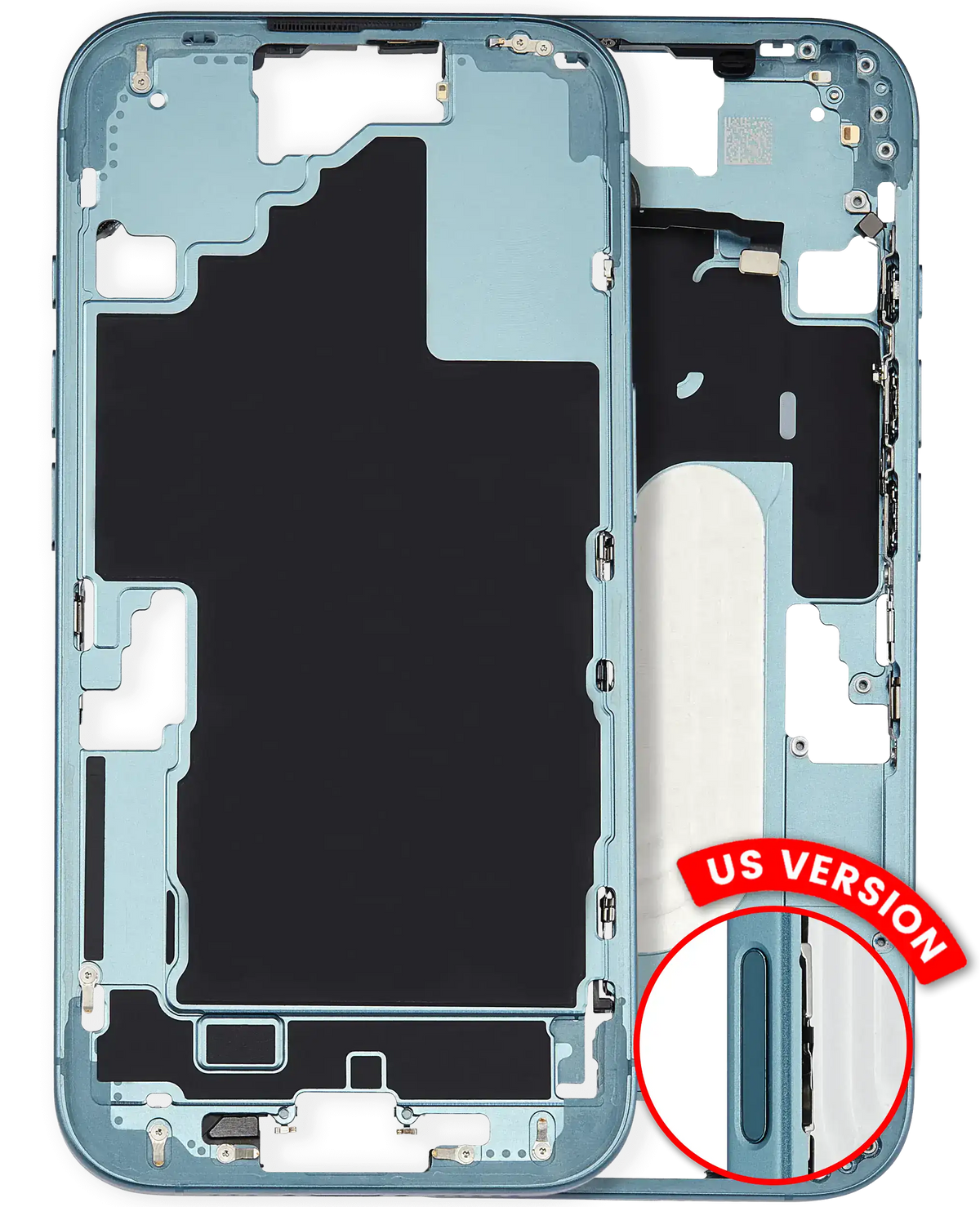 Mid-Frame Housing With Power And Volume Button Compatible For iPhone 16 (US Version) (Used OEM Pull: Grade A) (Teal)