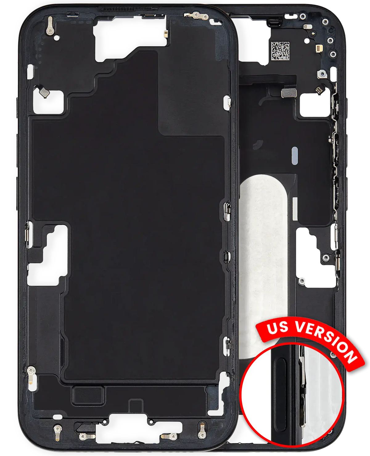 Mid-Frame Housing With Power And Volume Button Compatible For iPhone 16 (US Version) (Used OEM Pull: Grade A) (Black)