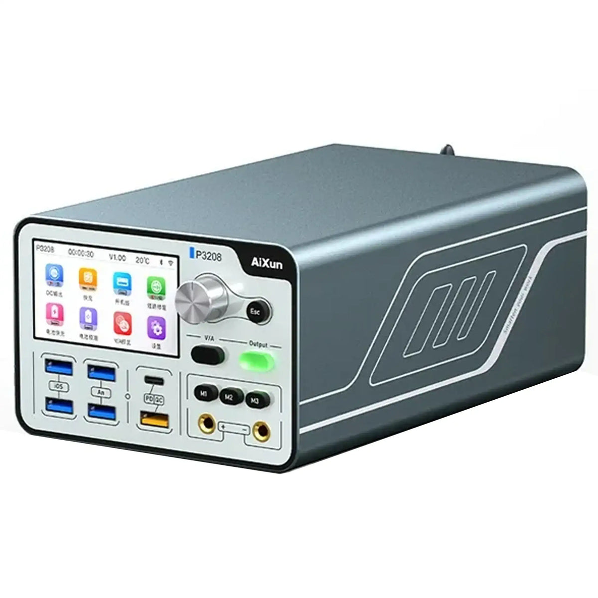 P3208 320W Smart Power Supply 32V/8A with 20-Port USB Hub for iPhone 7–16 Pro Max (AiXun)