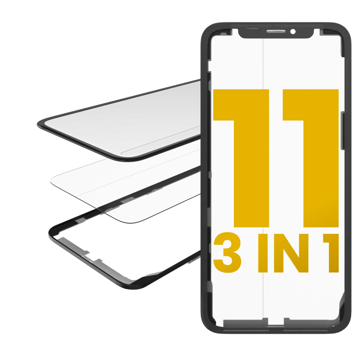 3 in 1 (Glass With OCA Pre-Installed + Frame) Compatible For iPhone 11 (OCA Master) (2 Pack)