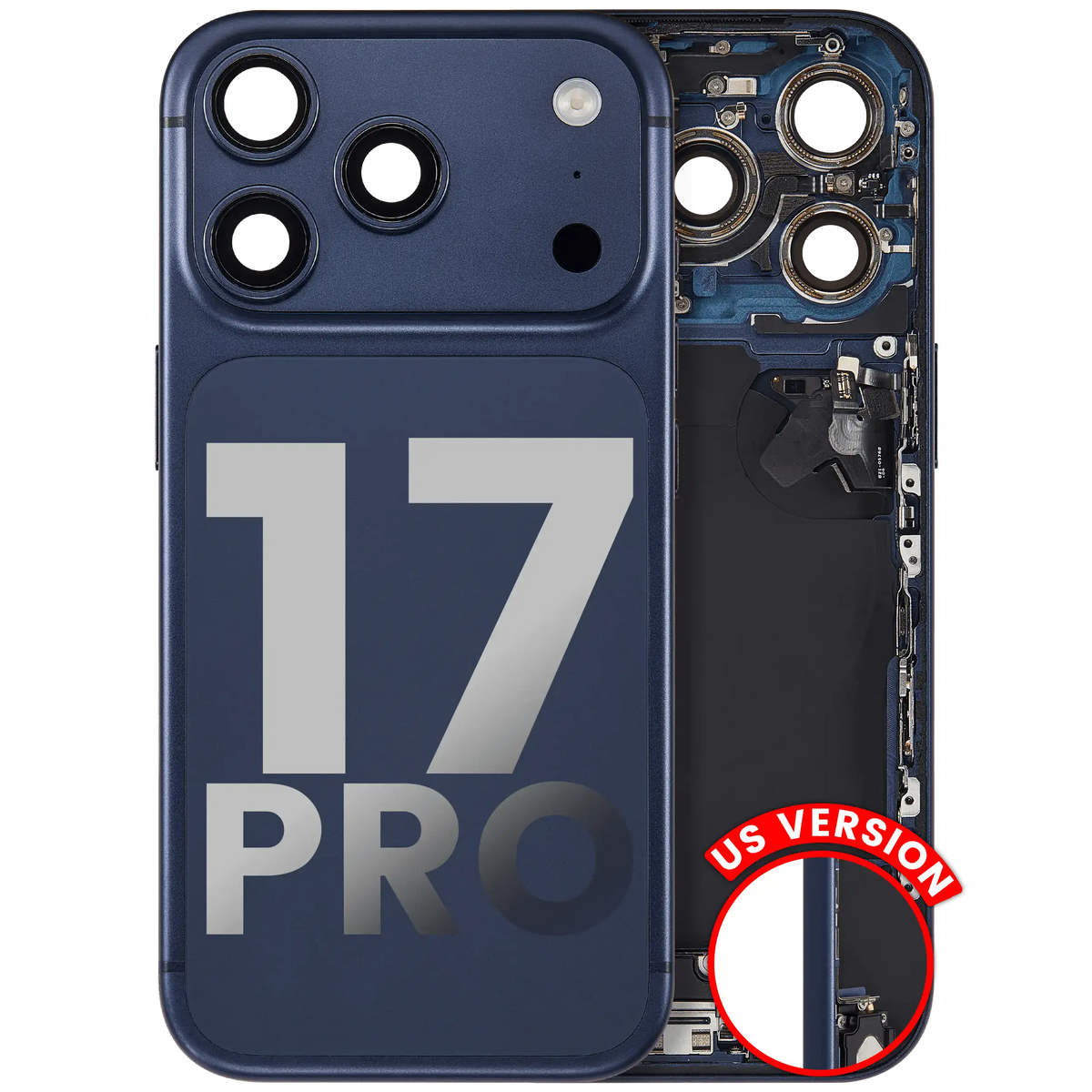 Back Housing W/ Charging Port Flex & Small Parts Compatible For iPhone 17 Pro (US Version) (Used OEM Pull: Grade A) (Deep Blue)