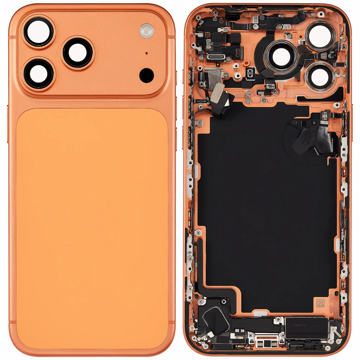 Back Housing W/ Charging Port Flex & Small Parts Compatible For iPhone 17 Pro Max (US Version) (Used OEM Pull: Grade A) (Cosmic Orange)