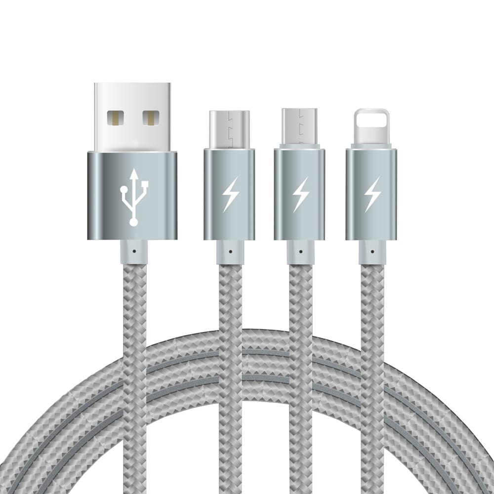 3 IN 1 USB CHARGING CORDS NYLON METAL BRAID DATA SYNC 1.2M