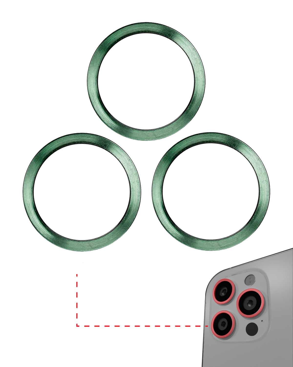 GREEN - BACK CAMERA BEZEL RING ONLY ONLY (3 PIECE SET) FOR IPHONE 11 PRO / 11 PRO MAX (10 PACK)