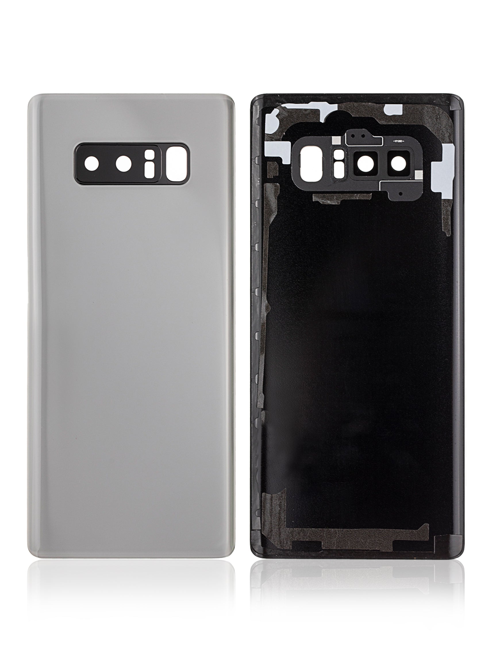 Back Cover Glass With Camera Lens Compatible For Samsung Galaxy Note 8 Replacement (No Logo) (Vemake) (Silver)