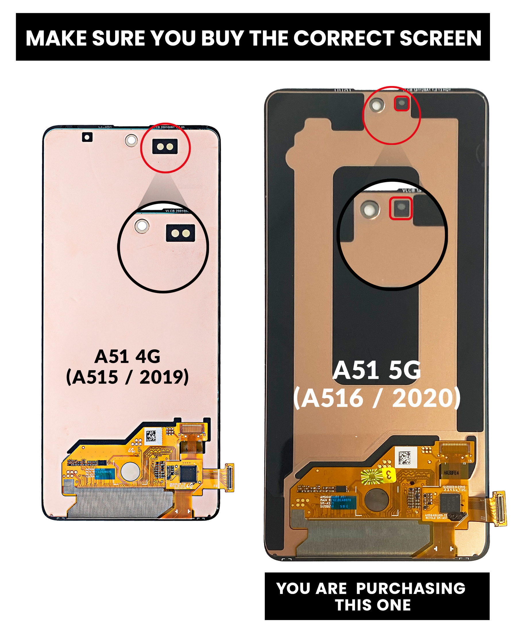 Replacement OLED Assembly Without Frame Compatible For Samsung Galaxy A51 5G (A516 / 2020) (All Models) (Refurbished) (All Colors)