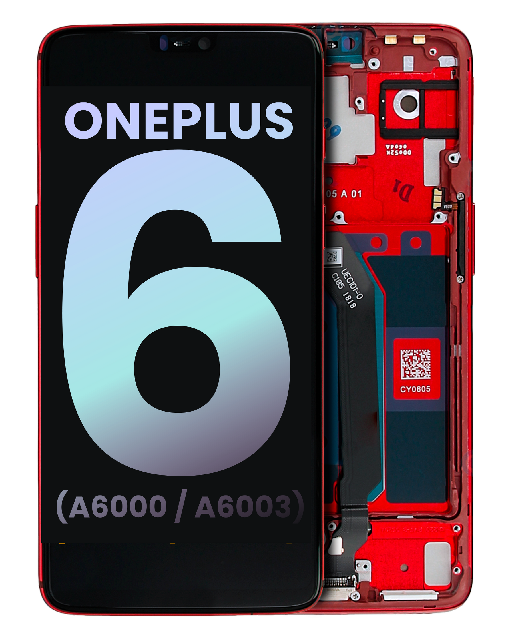 Replacement OLED Assembly With Frame Compatible For OnePlus 6 (A6000 / A6003) (Genuine OEM) (Amber Red)