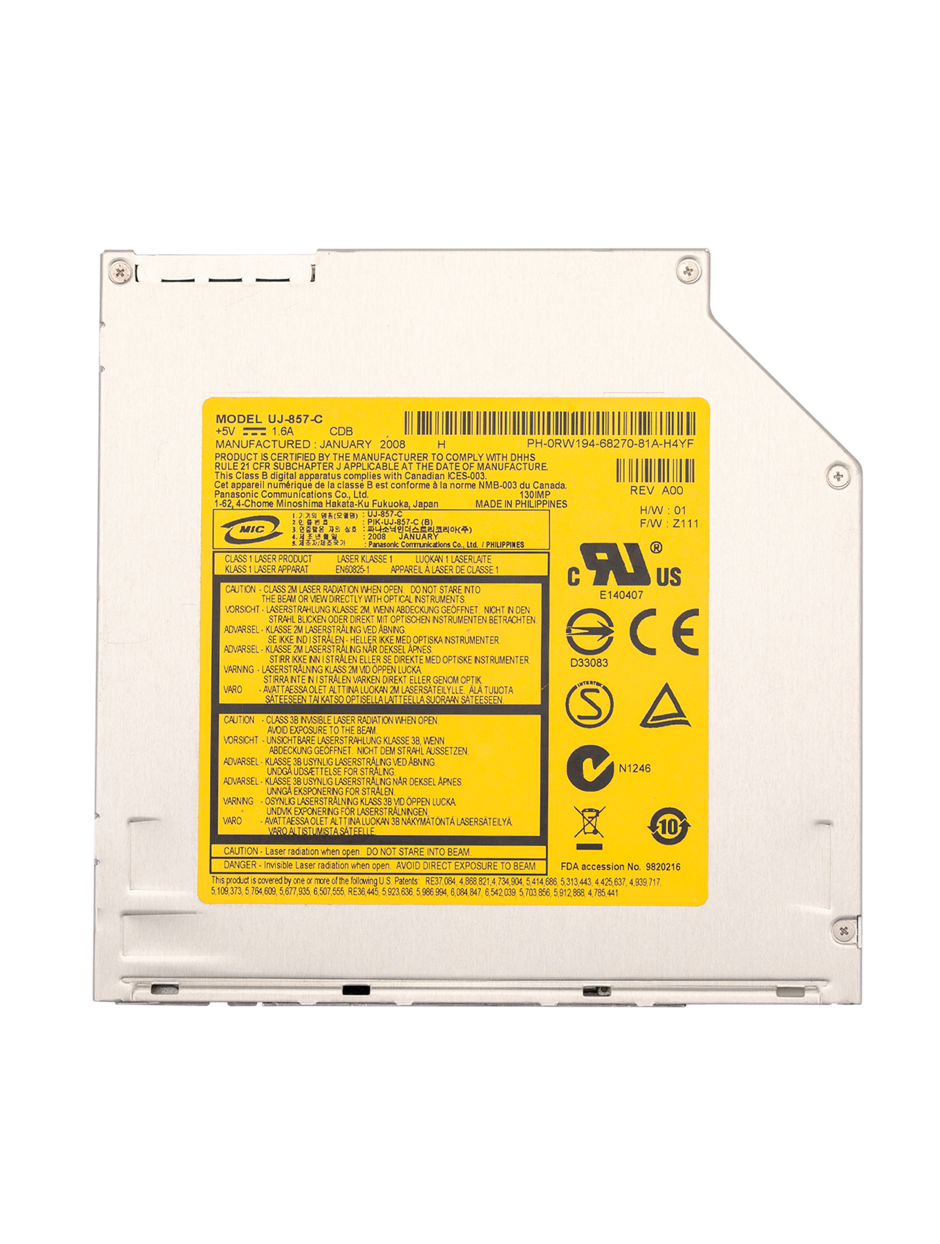 SuperDrive (UJ857 ) For MacBook 13" (A1181 / Early 2008 / Early 2009 / Mid 2006 / Mid 2007 / Mid 2009 / Late 2006 / Late 2007) (A1260 / Early 2008)