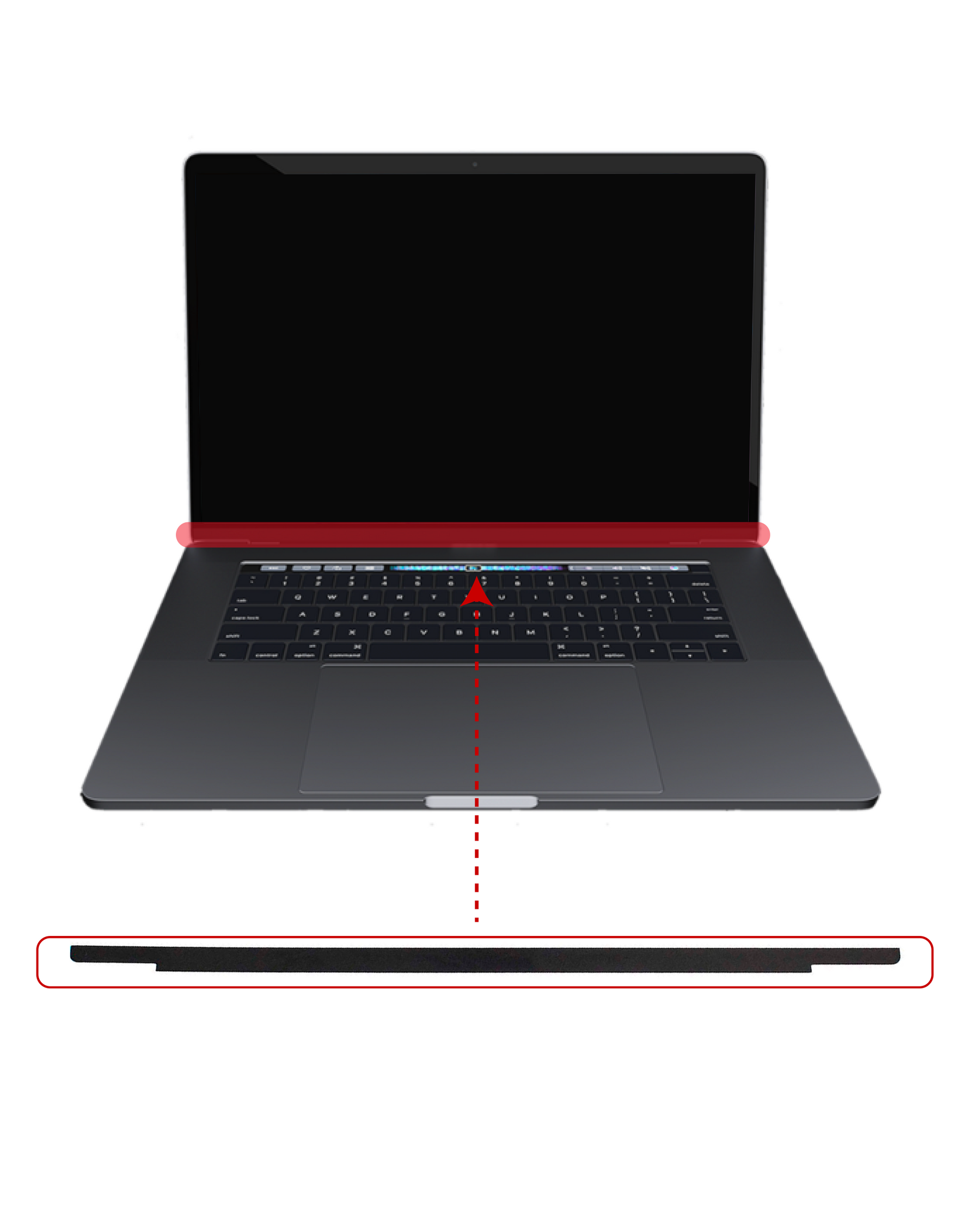 Display Bottom Glass Bezel Strip (Without Logo) Compatible For MacBook Pro Touch Bar 15" (A1707 / A1990)