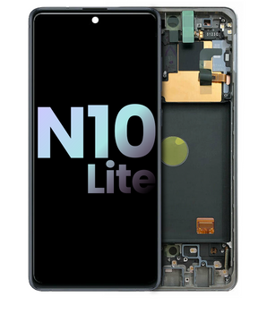 OLED Assembly With Frame Replacement Compatible For Samsung Galaxy Note 10 Lite (Service Pack) (Aura Glow / Silver)