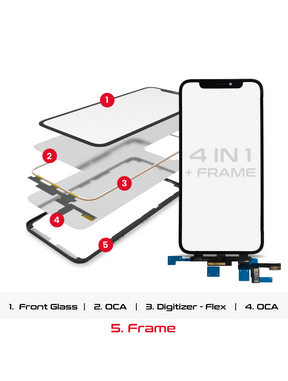 4 in 1 Short Flex (Digitizer Touch With Glass + OCA + Frame Pre-installed) Compatible For iPhone X (OCA Master)