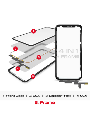 4 in 1 Short Flex (Digitizer Touch With Glass + OCA + Frame Pre-installed) Compatible For iPhone XS (OCA Master)