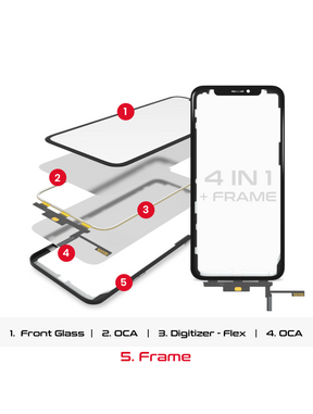 4 in 1 Short Flex (Digitizer Touch With Glass + OCA + Frame Pre-installed) Compatible For iPhone XS Max (OCA Master)