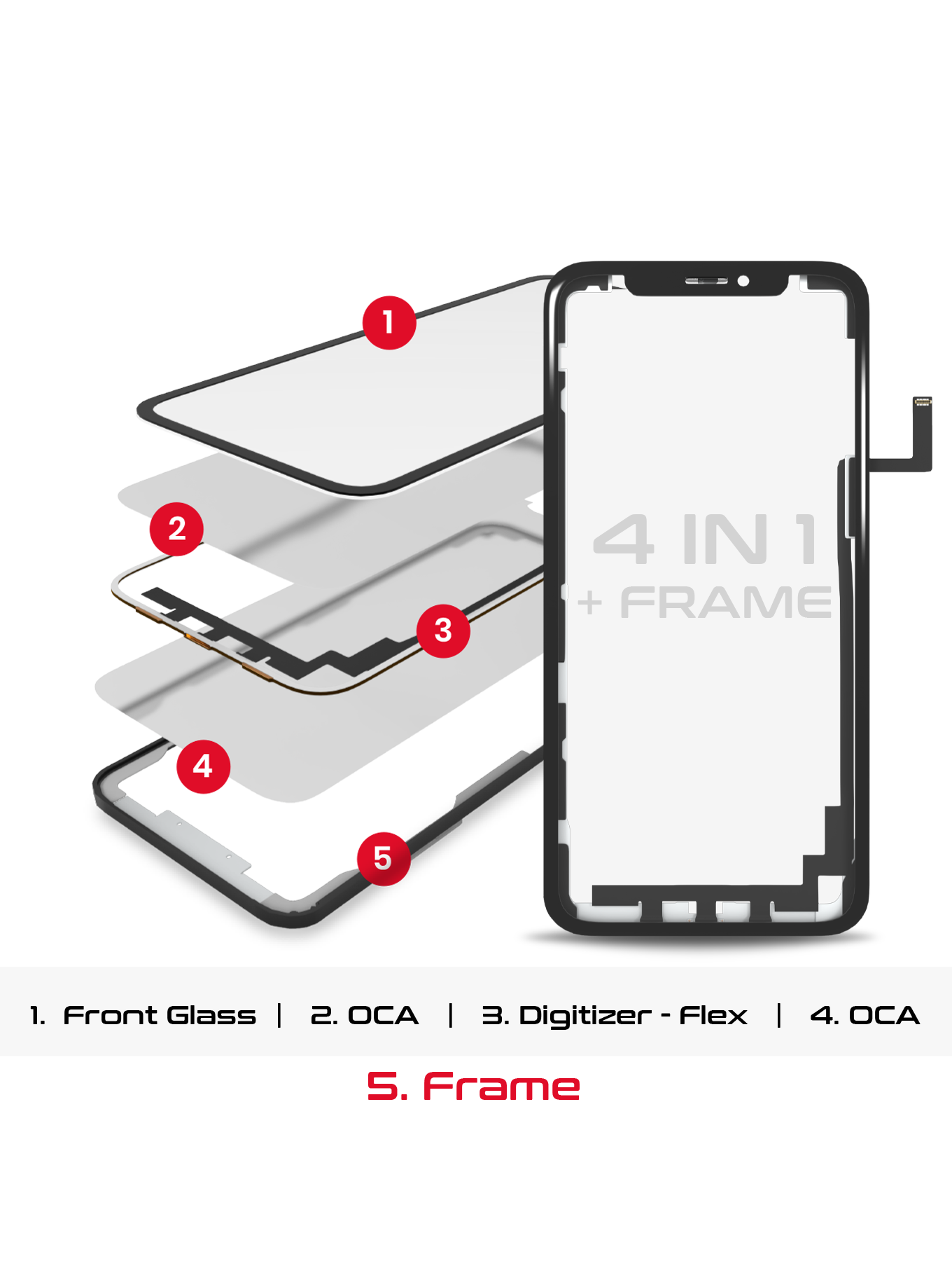 4 in 1 Long Flex (Digitizer Touch With Glass + OCA + Frame Pre-installed) Compatible For iPhone 11 Pro (OCA Master)