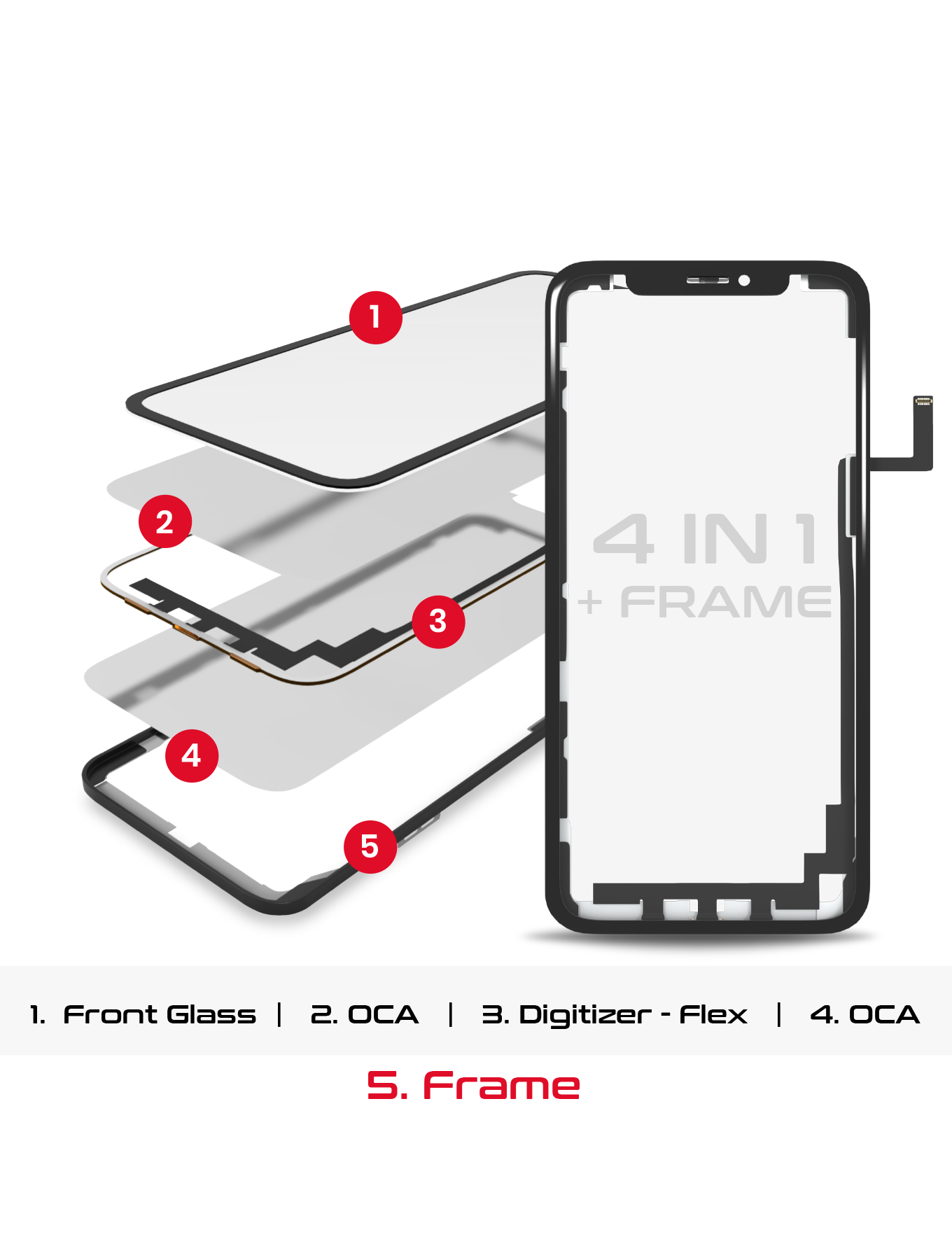 4 in 1 Long Flex (Digitizer Touch With Glass + OCA + Frame Pre-installed) Compatible For iPhone 11 Pro Max (OCA Master)