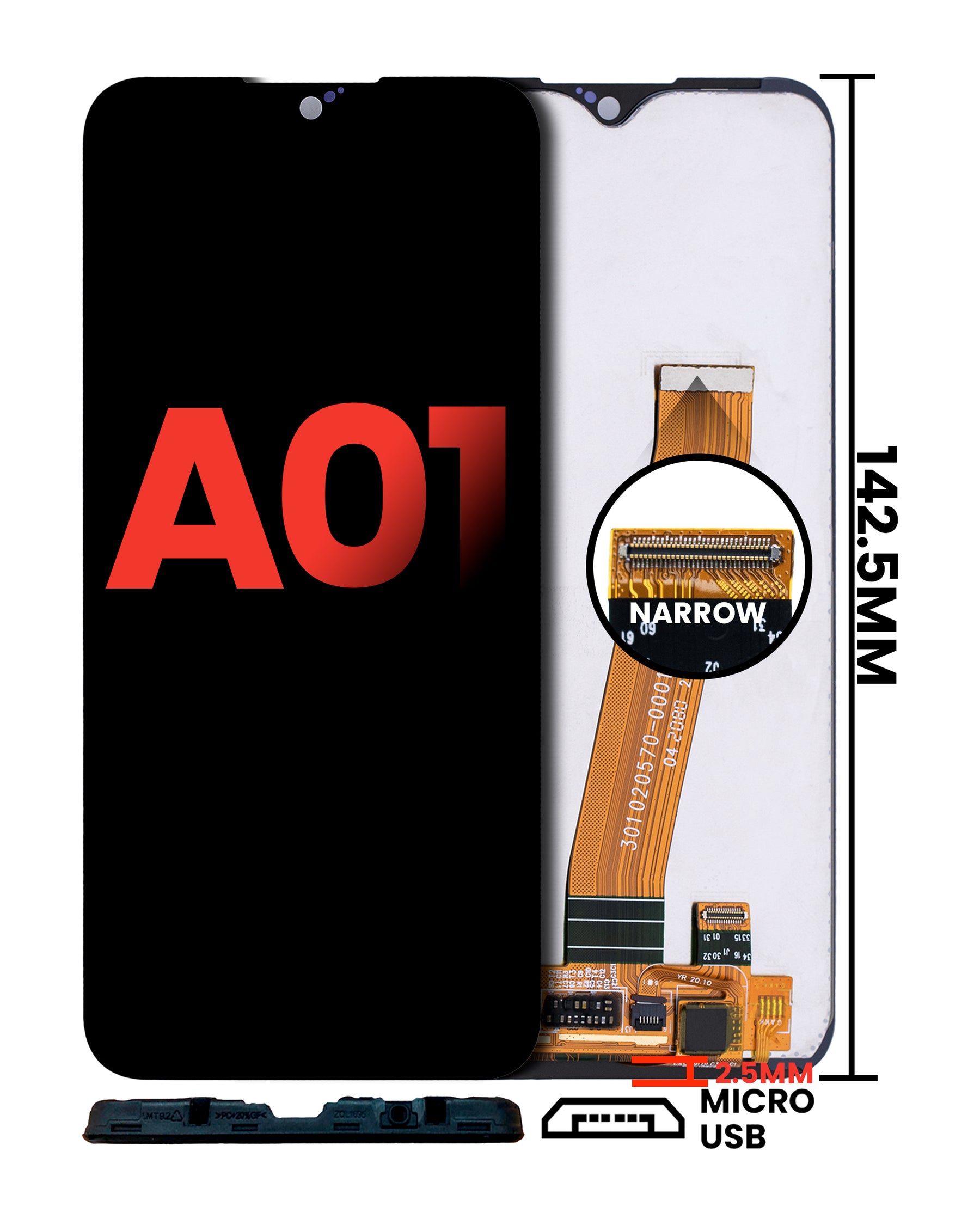 LCD Assembly Without Frame Compatible For Samsung Galaxy A01 (Global Model) (Micro USB Frame) (Aftermarket Plus: Incell) (All Colors)