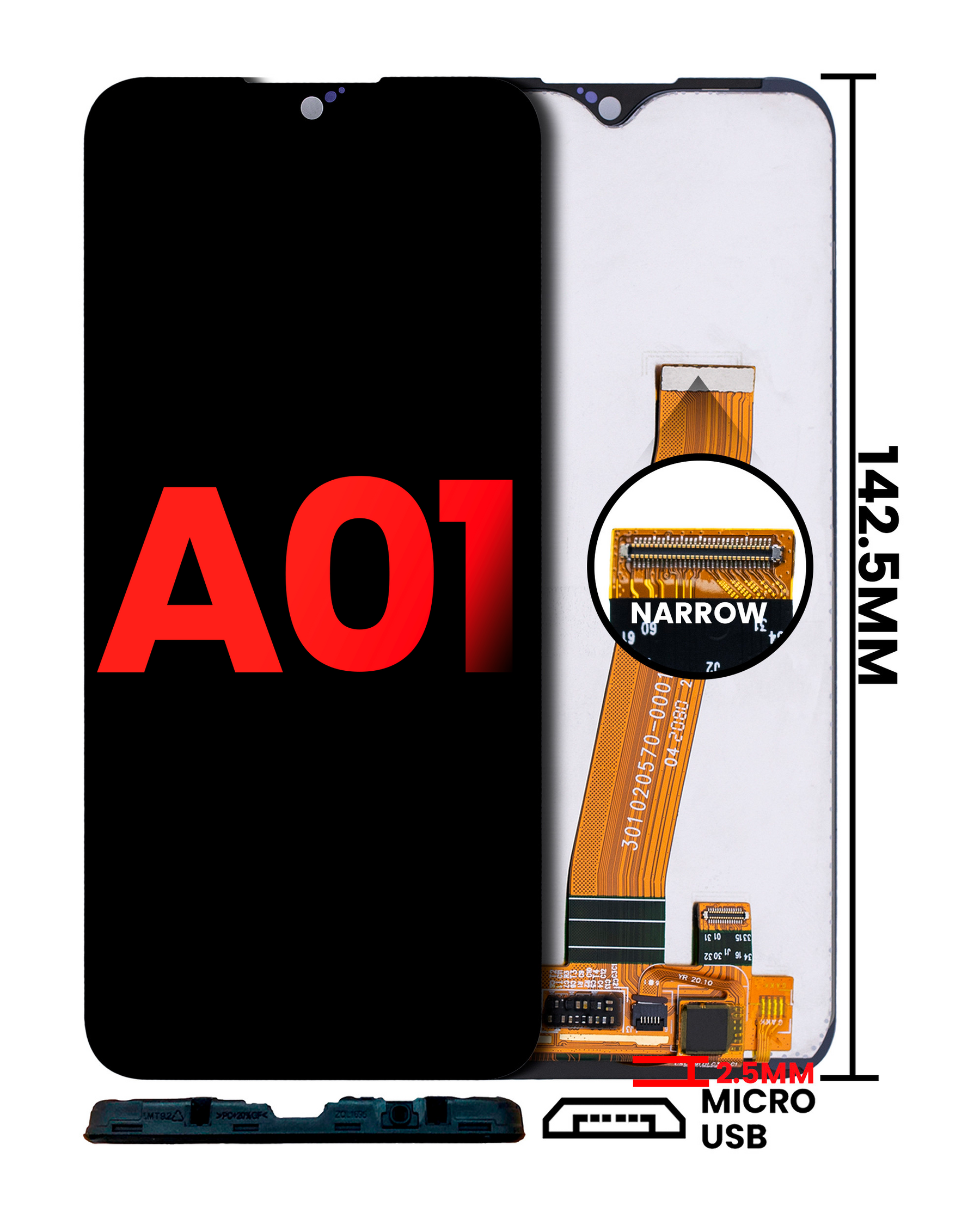 LCD Assembly Without Frame Compatible For Samsung Galaxy A01 (Global Model) (Micro USB Frame) (Aftermarket Plus: Incell) (All Colors)