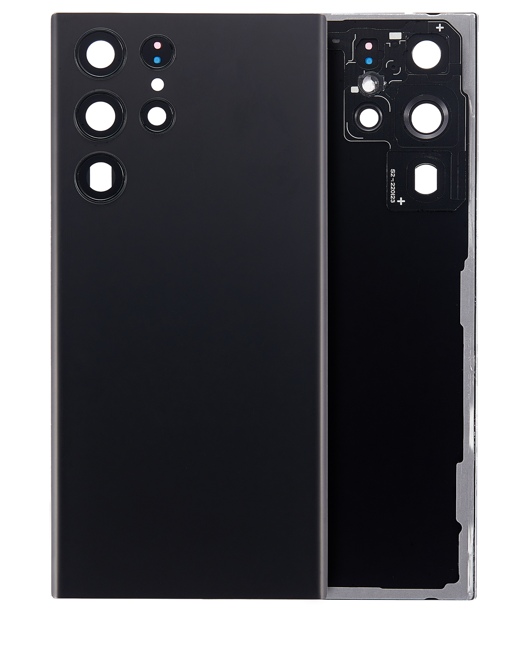 Back Cover Glass With Camera Lens Compatible For Samsung Galaxy S22 Ultra 5G Replacement (No Logo) (Vemake) (Phantom Black)