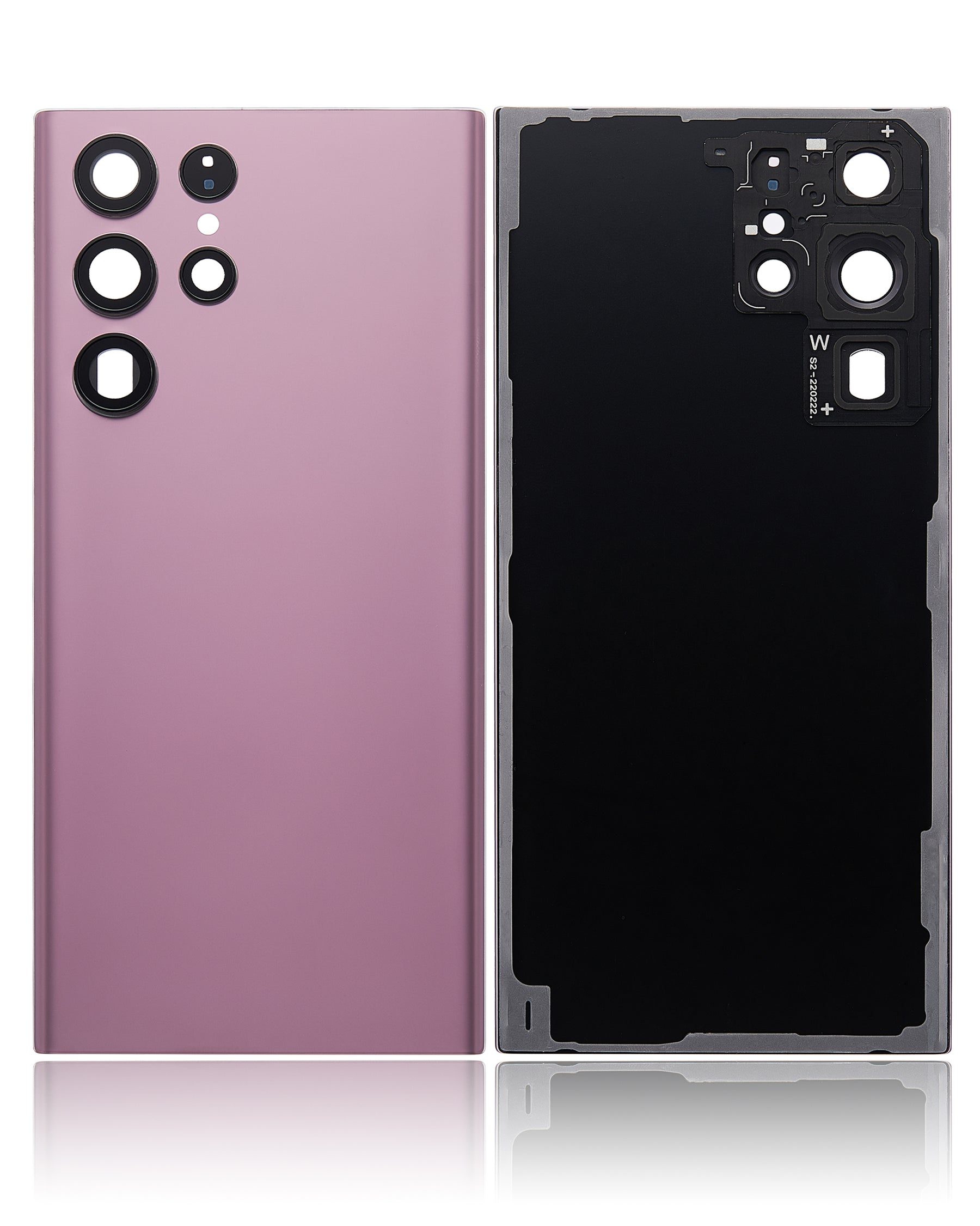 Back Cover Glass With Camera Lens Compatible For Samsung Galaxy S22 Ultra 5G Replacement (No Logo) (Vemake) (Burgundy)