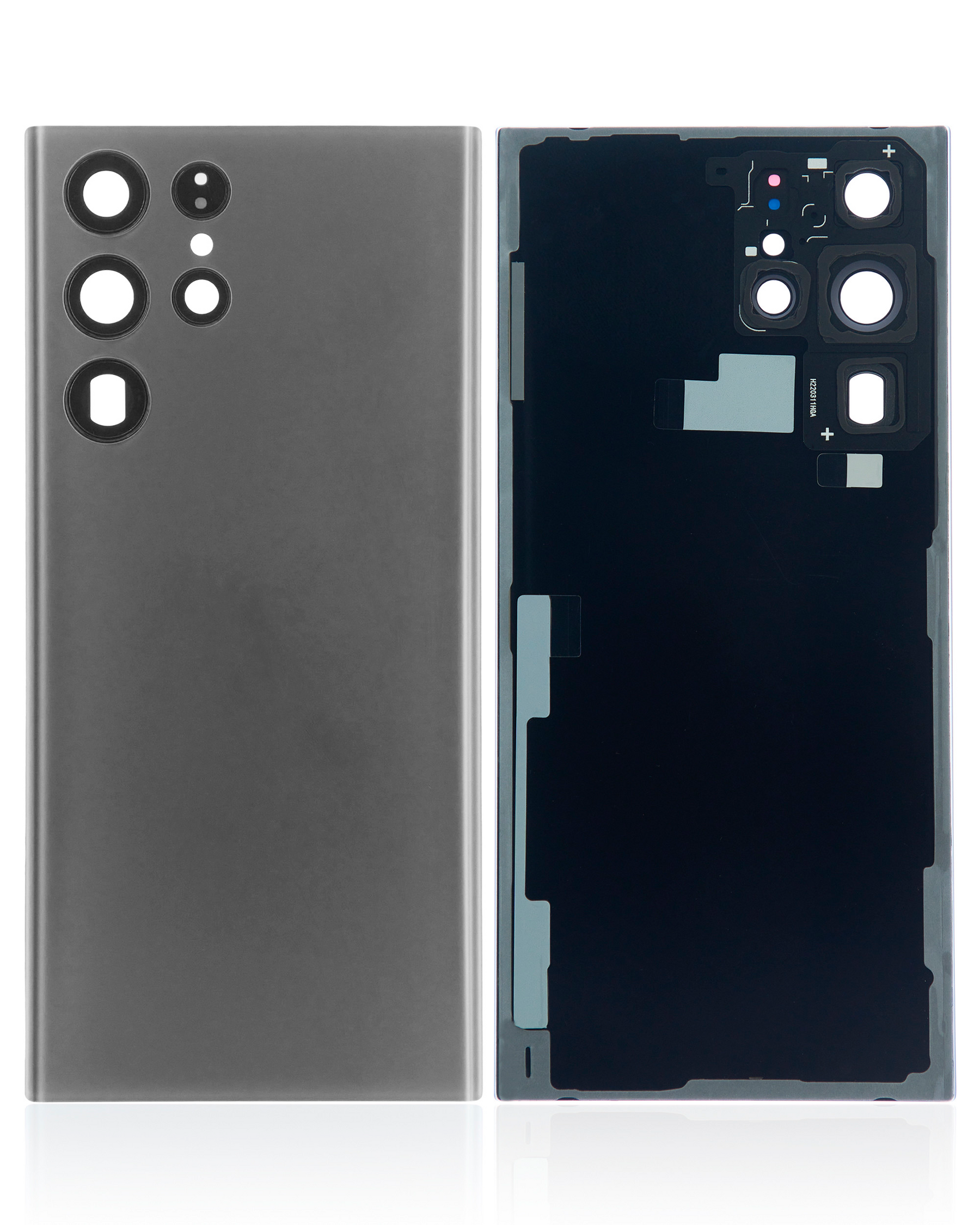 Back Cover Glass With Camera Lens Compatible For Samsung Galaxy S22 Ultra 5G Replacement (No Logo) (Vemake) (Graphite)