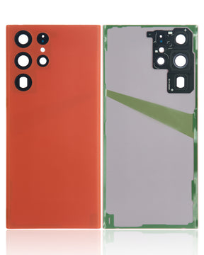 Back Cover Glass With Camera Lens Compatible For Samsung Galaxy S22 Ultra 5G Replacement (No Logo) (Vemake) (Red)