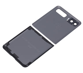 Top & Bottom Back Cover Glass With Camera Lens Compatible For Samsung Galaxy Z Flip 4G (F700) / Z Flip 5G (F707) (Mirror Black)