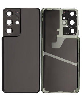 Back Cover Glass With Camera Lens Compatible For Samsung Galaxy S21 Ultra Replacement (No Logo) (Vemake) (Phantom Black)