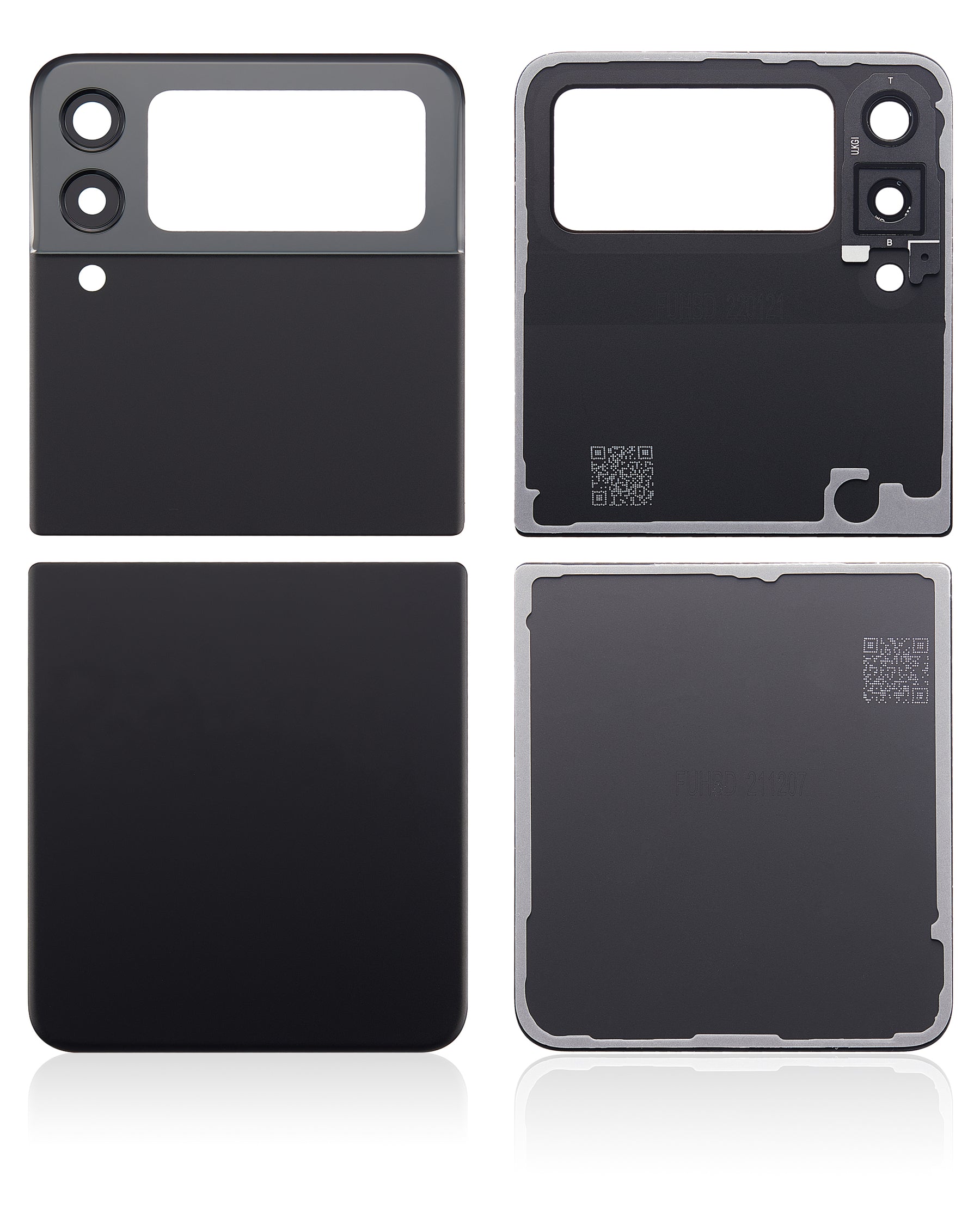 Top & Bottom Back Cover Glass With Camera Lens Compatible For Samsung Galaxy Z Flip 3 5G (Aftermarket Plus)(Phantom Black)