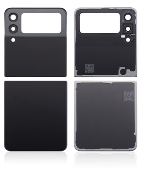 Top & Bottom Back Cover Glass With Camera Lens Compatible For Samsung Galaxy Z Flip 3 5G (Aftermarket Plus)(Phantom Black)