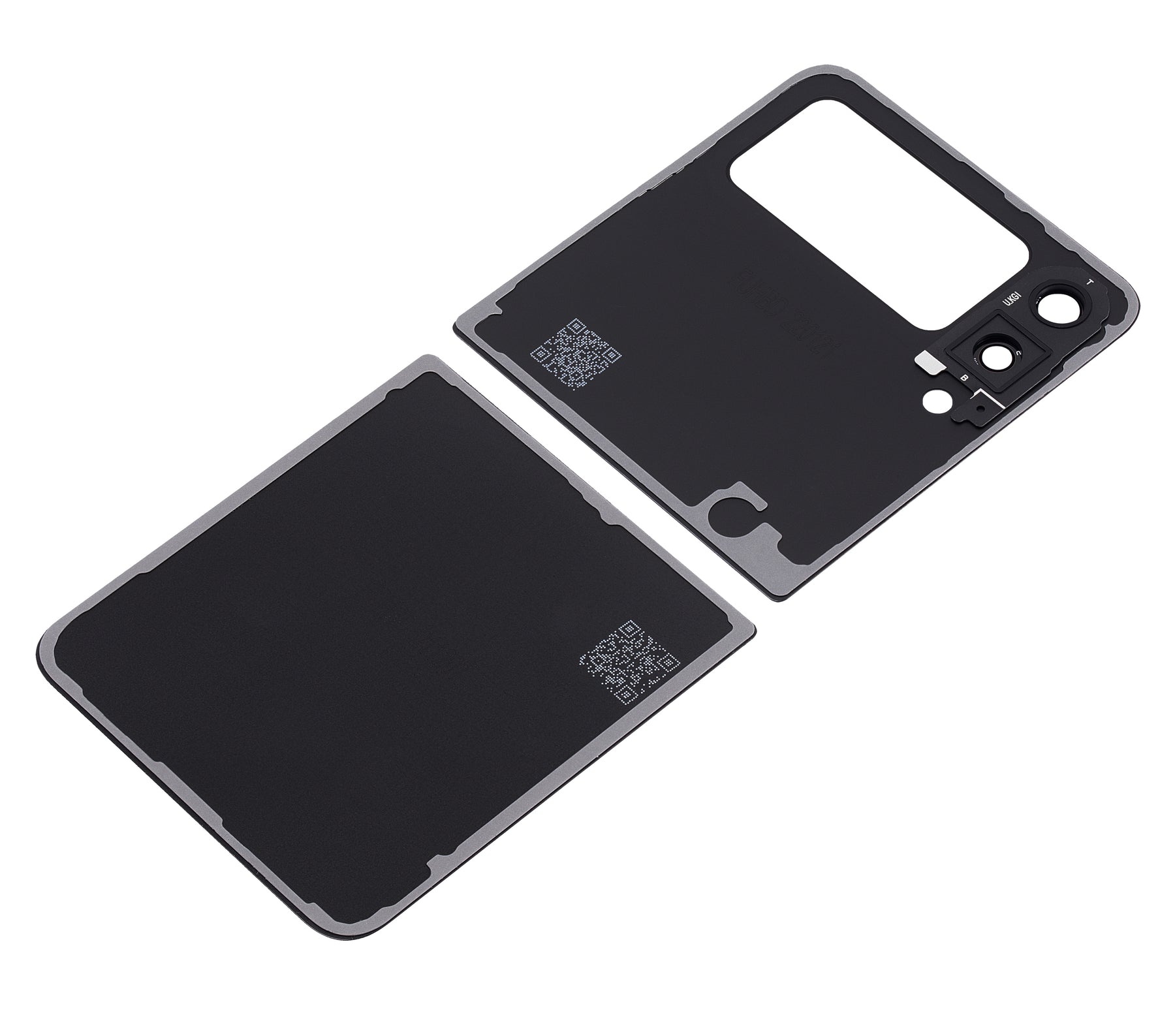 Top & Bottom Back Cover Glass With Camera Lens Compatible For Samsung Galaxy Z Flip 3 5G (Aftermarket Plus)(Phantom Black)