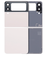 Top & Bottom Back Cover Glass With Camera Lens Compatible For Samsung Galaxy Z Flip 3 5G (Aftermarket Plus) (White)