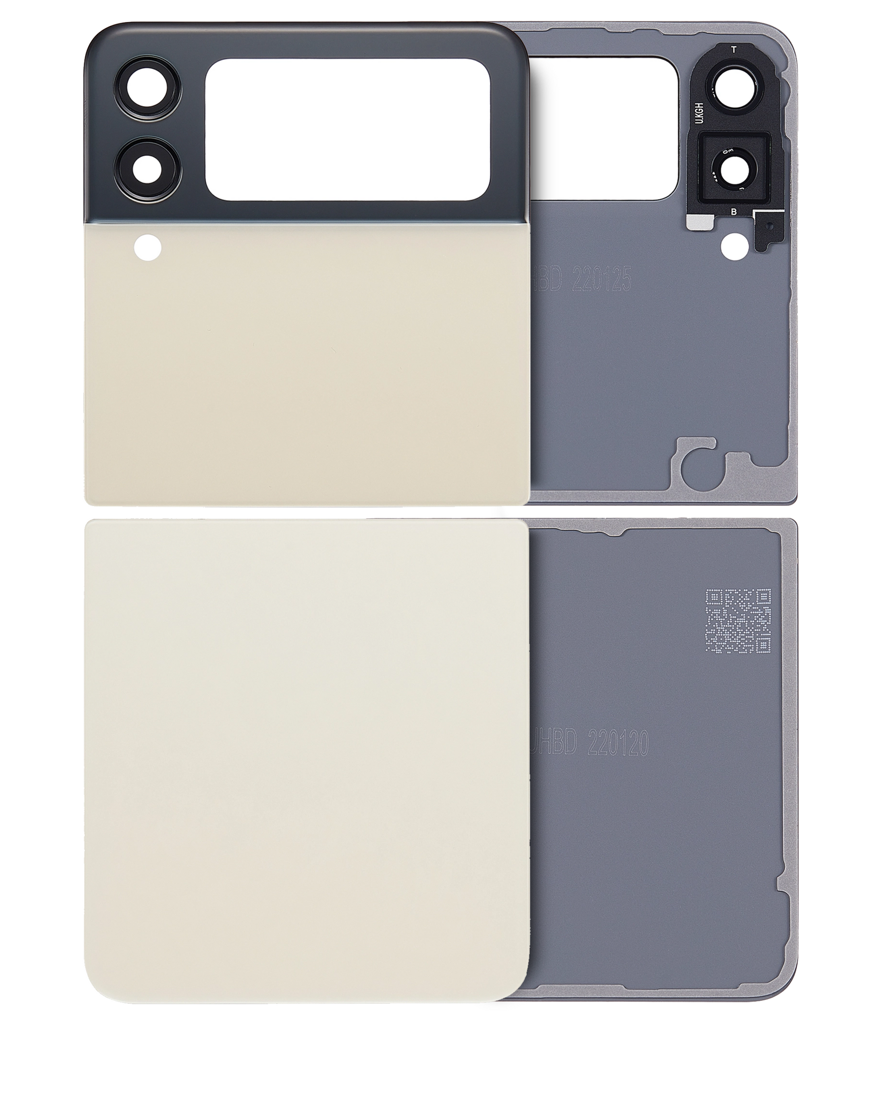 Top & Bottom Back Cover Glass With Camera Lens Compatible For Samsung Galaxy Z Flip 3 5G (Aftermarket Plus) (Cream)
