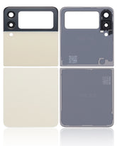 Top & Bottom Back Cover Glass With Camera Lens Compatible For Samsung Galaxy Z Flip 3 5G (Aftermarket Plus) (Cream)