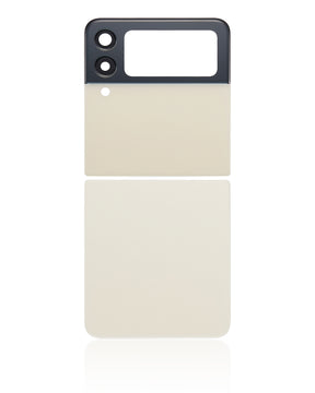 Top & Bottom Back Cover Glass With Camera Lens Compatible For Samsung Galaxy Z Flip 3 5G (Aftermarket Plus) (Cream)